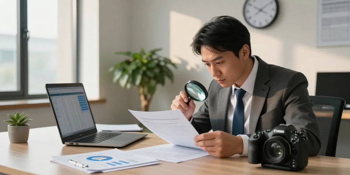 Forensic auditor analyzing financial documents at aafikotasurabaya.org office, emphasizing precision and integrity.