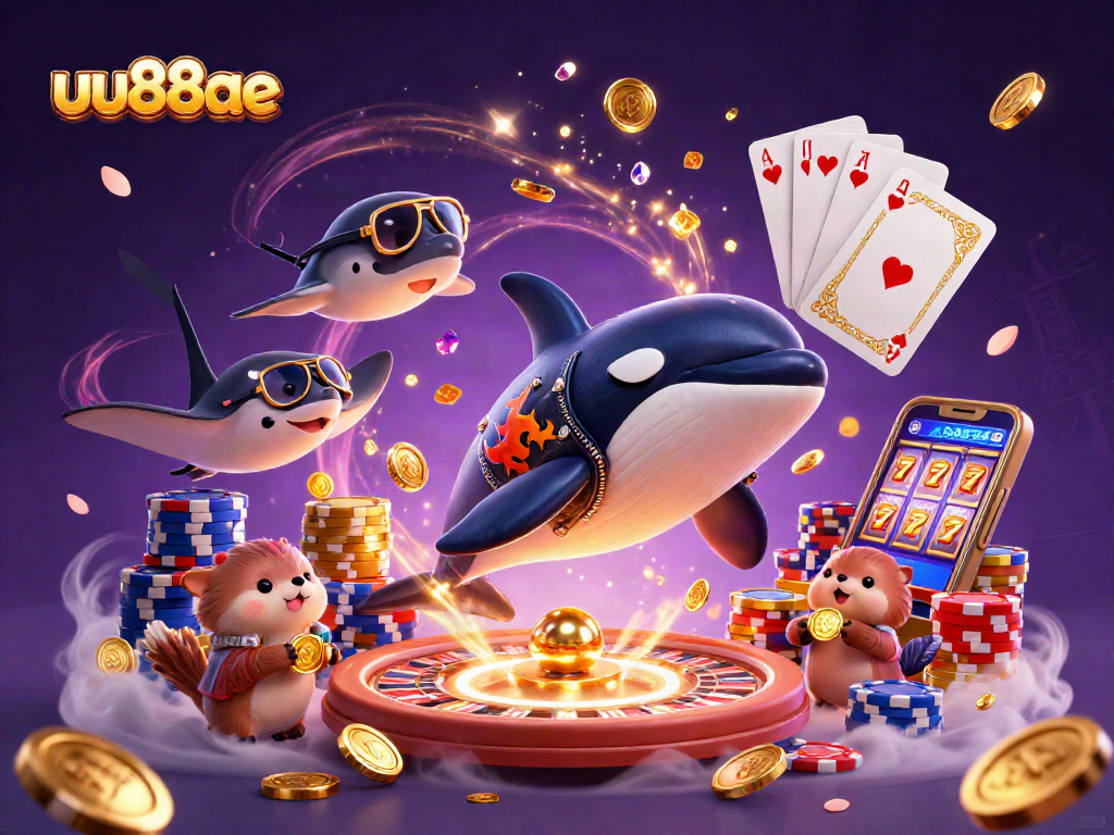 Experience the thrilling excitement of uu88ae with a vibrant casino illustration featuring an orca whale and playful otters.