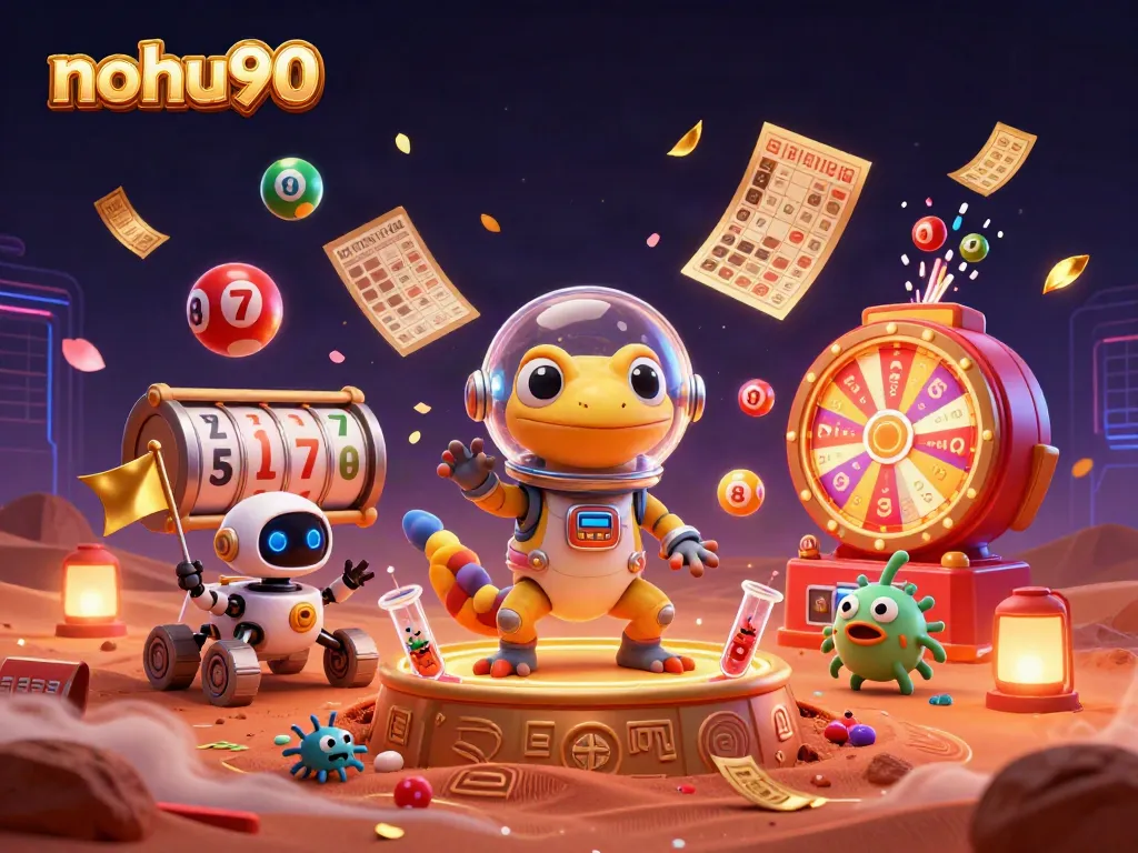 Experience nohu90's vibrant Martian casino adventure with colorful gaming elements in a dynamic 3D scene.