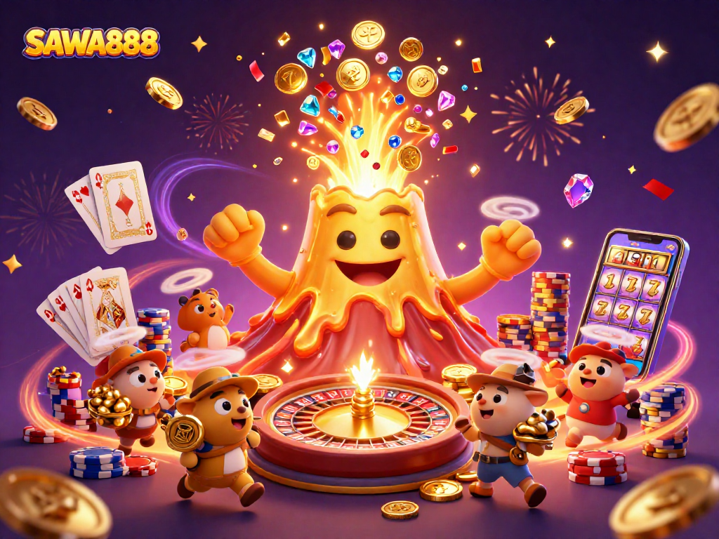 Experience the thrill of SAWA888 with golden eruptions and treasure-laden adventures in a vibrant casino world.