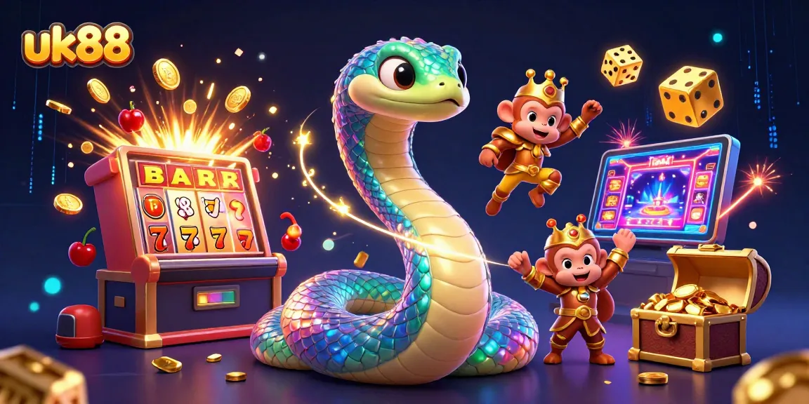 Experience the excitement of uk88 with a vibrant 3D casino scene featuring lively characters and jackpot wins.
