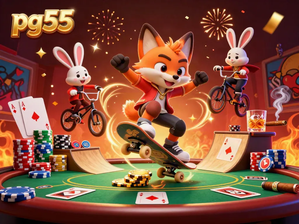 Experience exciting pg55 gaming with dynamic characters and vibrant casino-themed action.