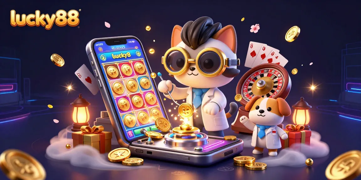 Experience lucky88's vibrant casino theme with a mad scientist and dog bringing excitement to the slot game.