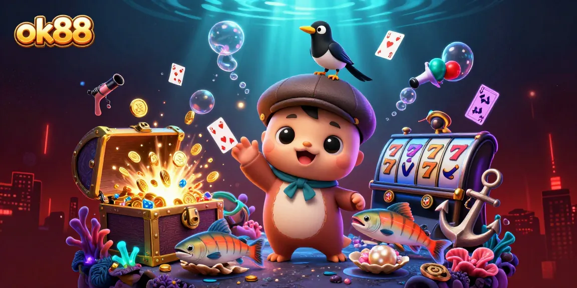 Experience thrilling fun with ok88, featuring a playful Nessie and dazzling casino elements.