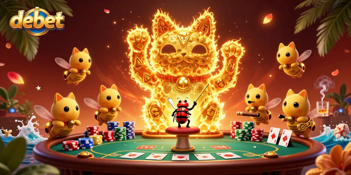 Experience thrilling gameplay at debet with a dynamic illustration of lucky symbols and vibrant casino elements.