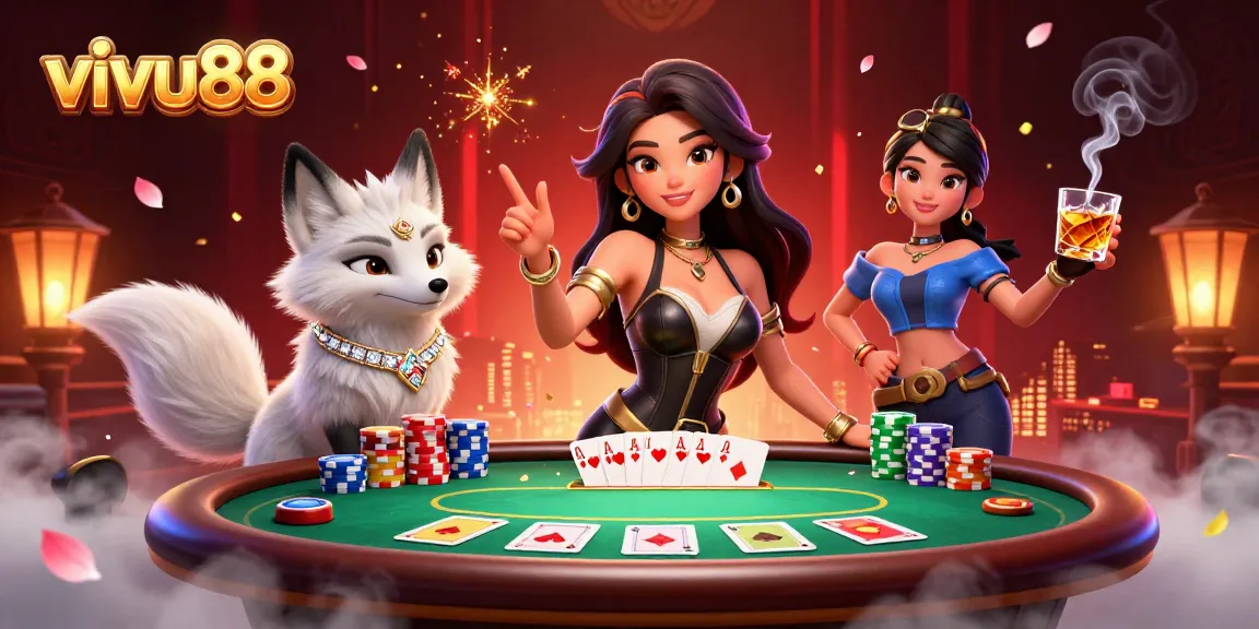 Experience thrilling gameplay at vivu88 with vibrant poker action featuring colorful chips and a glamorous casino aesthetic.