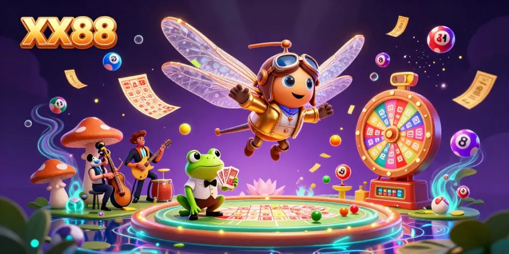 Experience the thrill of gambling at XX88 with vibrant characters and captivating scenes.