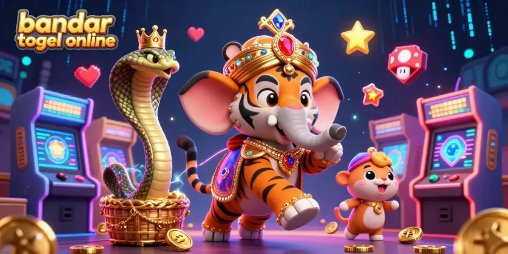 Engage with the vibrant world of bandar togel online through an extravagant 3D scene featuring colorful gaming elements and a royal adventure.