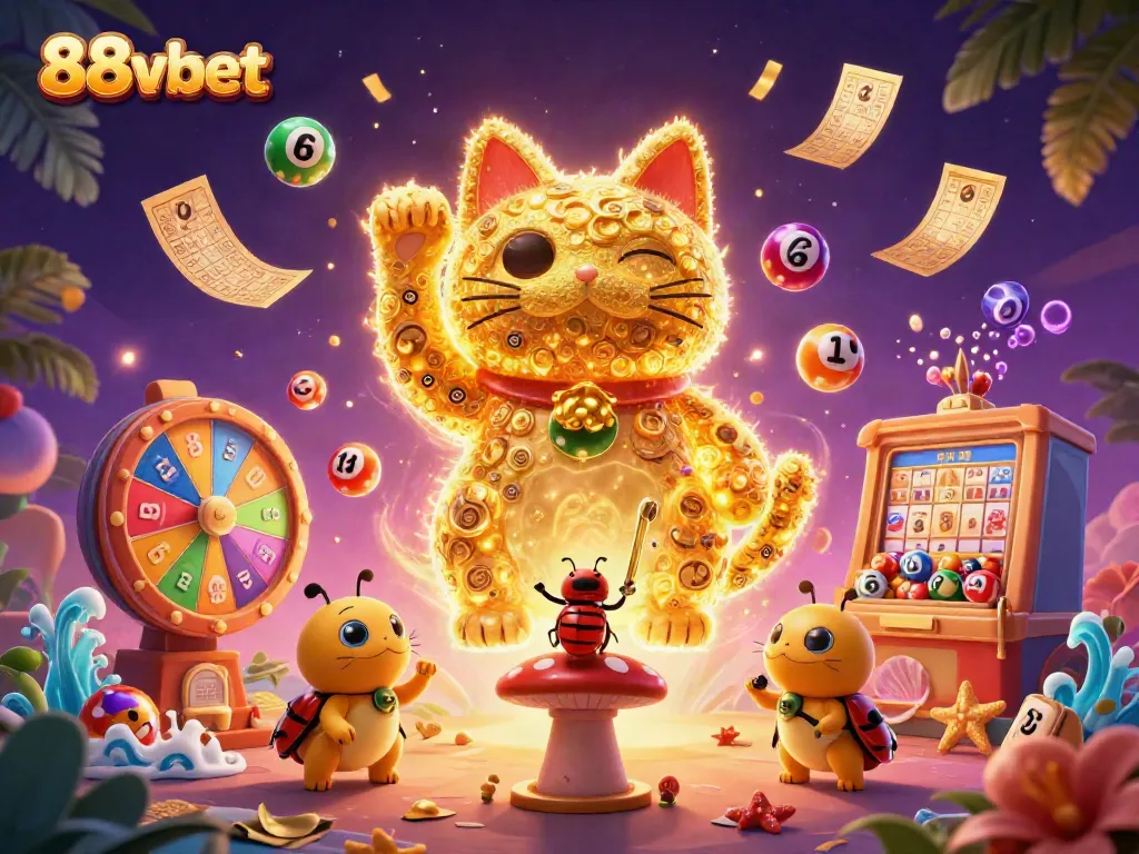 Experience thrilling gaming at 88vbet with vibrant casino elements and golden lucky charms.