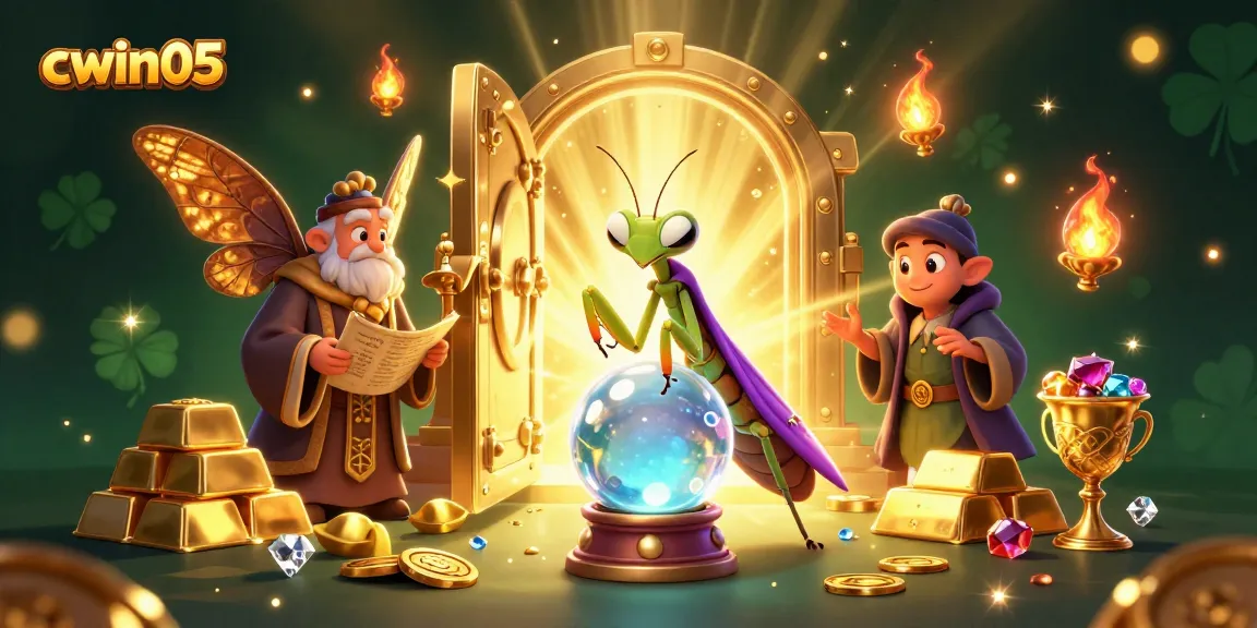 Experience excitement at cwin05 with a vibrant 3D fortune teller scene filled with riches and gaming elements