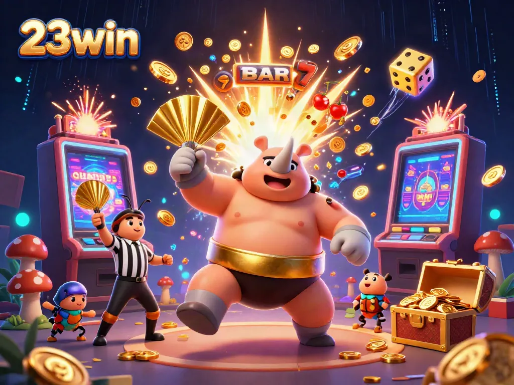 Experience excitement with the dynamic 23win casino scene featuring a rhinoceros beetle champion!