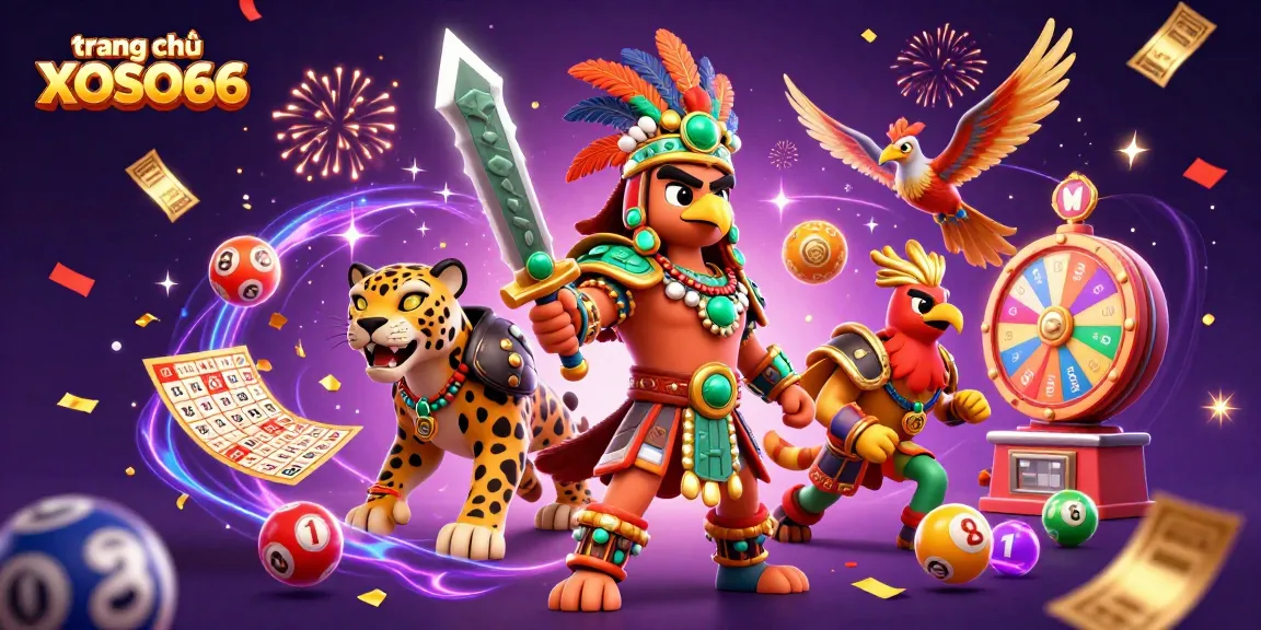 Experience excitement with trang chủ XOSO66 as vibrant lottery balls and warriors create a dynamic 3D casino scene.