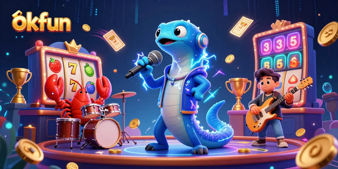 Play exciting games at okfun with vibrant slot reels and dynamic characters in an underwater casino.