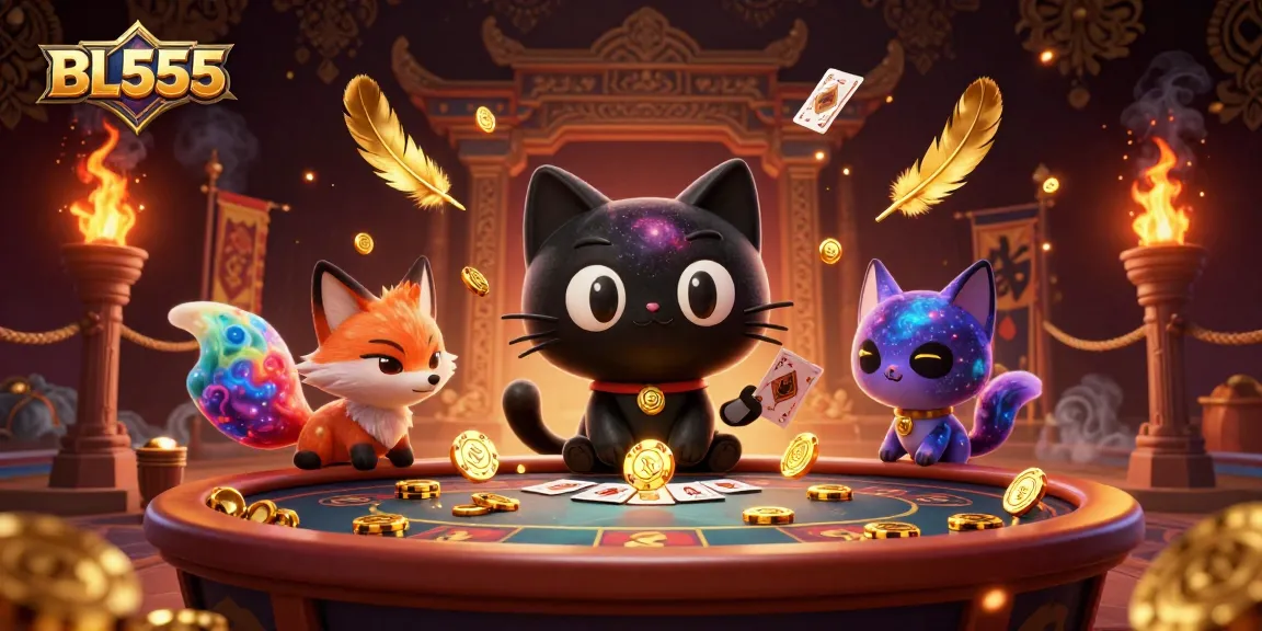 Experience thrilling wins with BL555 at a cosmic casino table featuring unique characters.