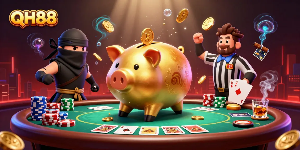 Engage in thrilling action with QH88's 3D animated casino showdown featuring iconic characters and vibrant gambling elements.