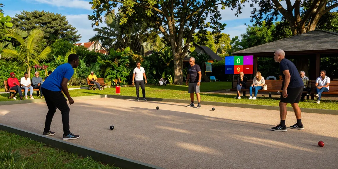 Exciting petanque match scene at fopikotamakassar.org, showcasing players in action, lush surroundings, and community atmosphere.