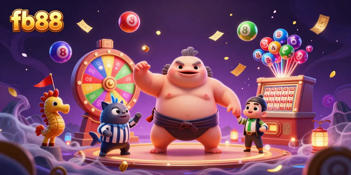 Engage in thrilling casino action at fb88 with colorful lottery elements and vibrant characters.
