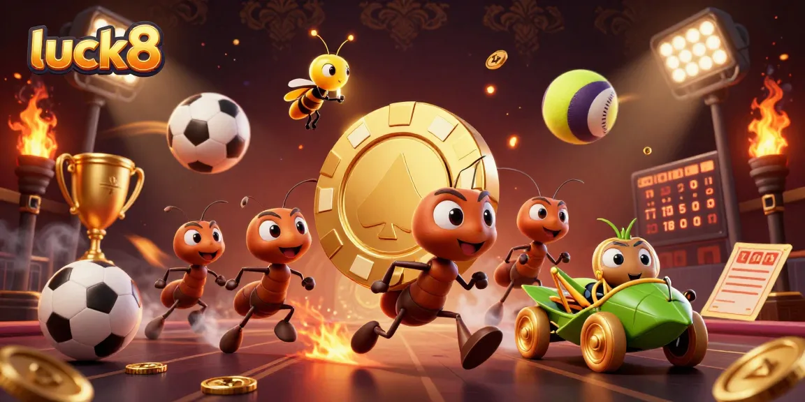 Luck8 showcases a heist scene with ants and a grasshopper, highlighting an exciting gambling adventure.