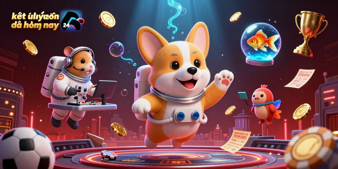Experience kết quả bóng đá hôm nay 24h with a vibrant scene of sports betting excitement featuring lively characters.