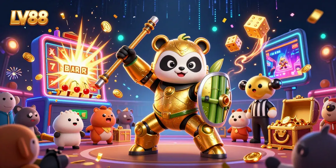 Experience the excitement of LV88 with a dynamic casino-themed illustration showcasing vibrant games and rewards.