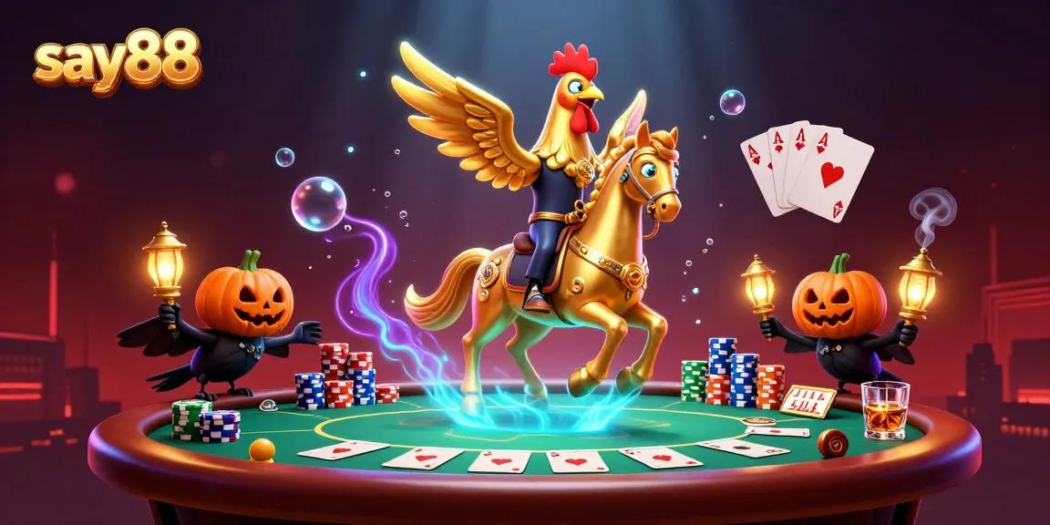 Experience excitement at say88 with the golden rooster leading the way in a vibrant casino scene.