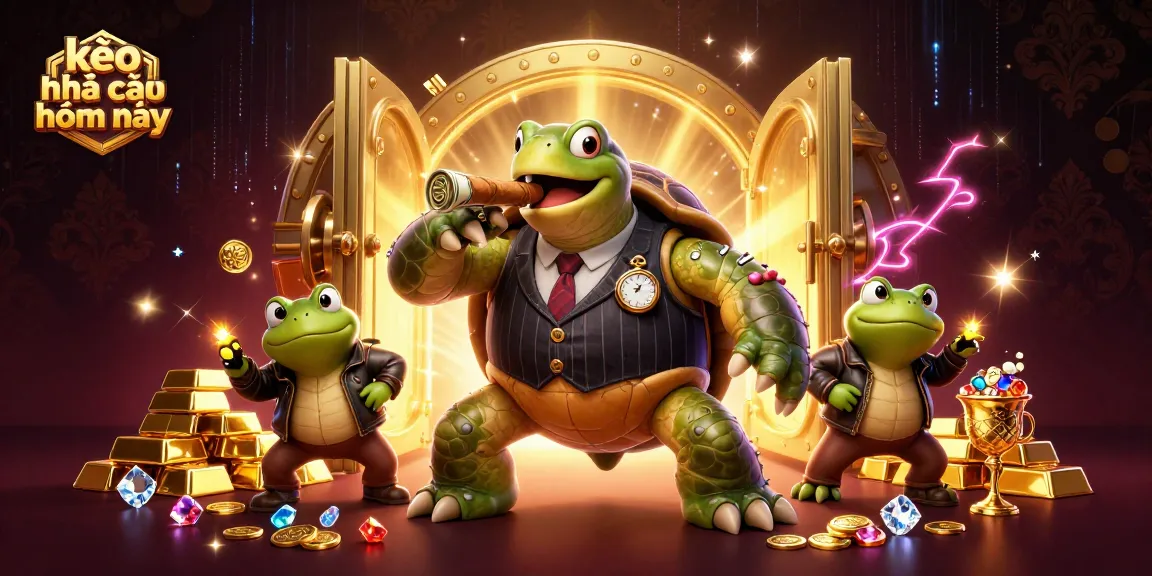 Experience the excitement of kèo nhà cái hôm nay with a dynamic casino scene featuring cartoon characters and treasures.