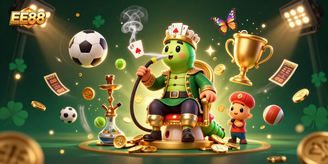 Engage with EE88's vibrant casino atmosphere through this captivating 3D illustration showcasing a lively gambling scene.