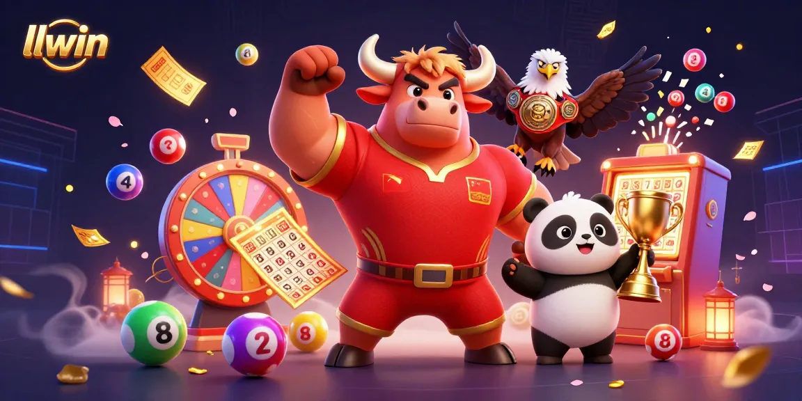 llwin casino characters celebrating with trophies and games in vibrant 3D illustration.