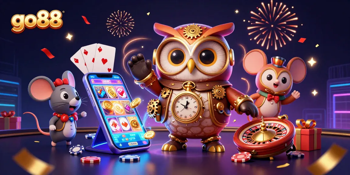 Experience thrilling gaming action at go88 with a festive 3D casino scene full of excitement.