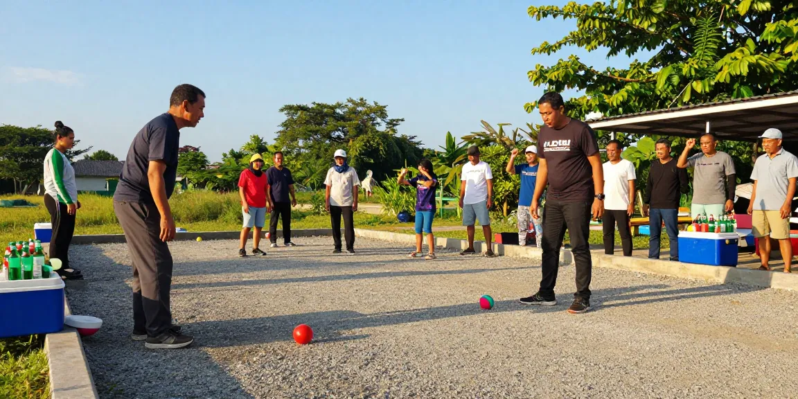 Petanque players engaged in friendly competition at fopikotabalikpap.org, showcasing community spirit and sport.