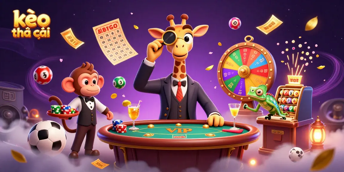 Engage with kèo nhà cái action in a vibrant 3D casino scene featuring a high-roller giraffe and lively elements.