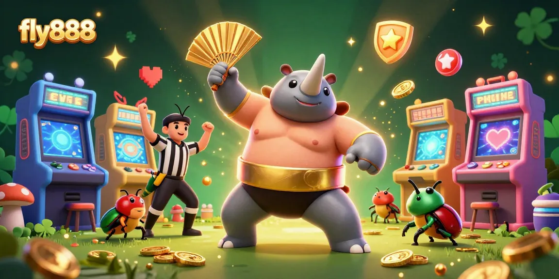 Experience the exhilarating casino adventure with fly888, featuring beetle champions and glowing game elements.