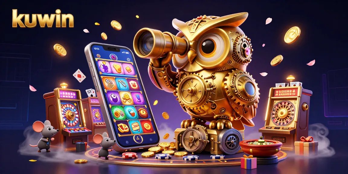 Kuwin enhances game excitement with a golden owl and playful mice in a vibrant casino scene.