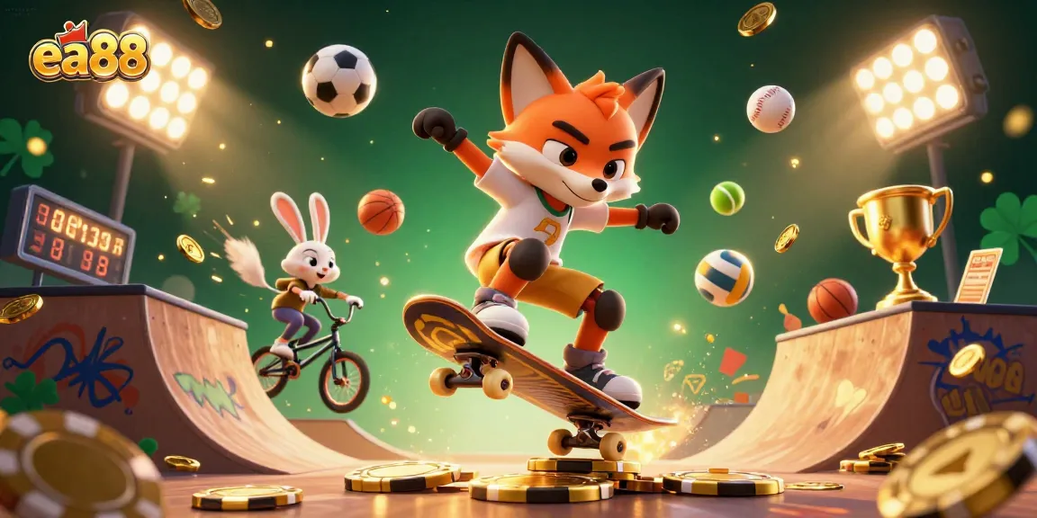 Experience thrilling ea88 action with our vibrant casino-themed 3D illustration featuring lively characters.