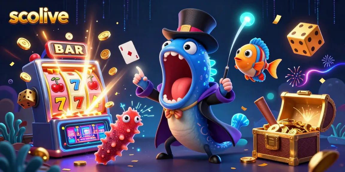 Socolive enhances winning strategies for bettors using a dynamic 3D illustration of fun sea creatures engaging in a magical casino act.