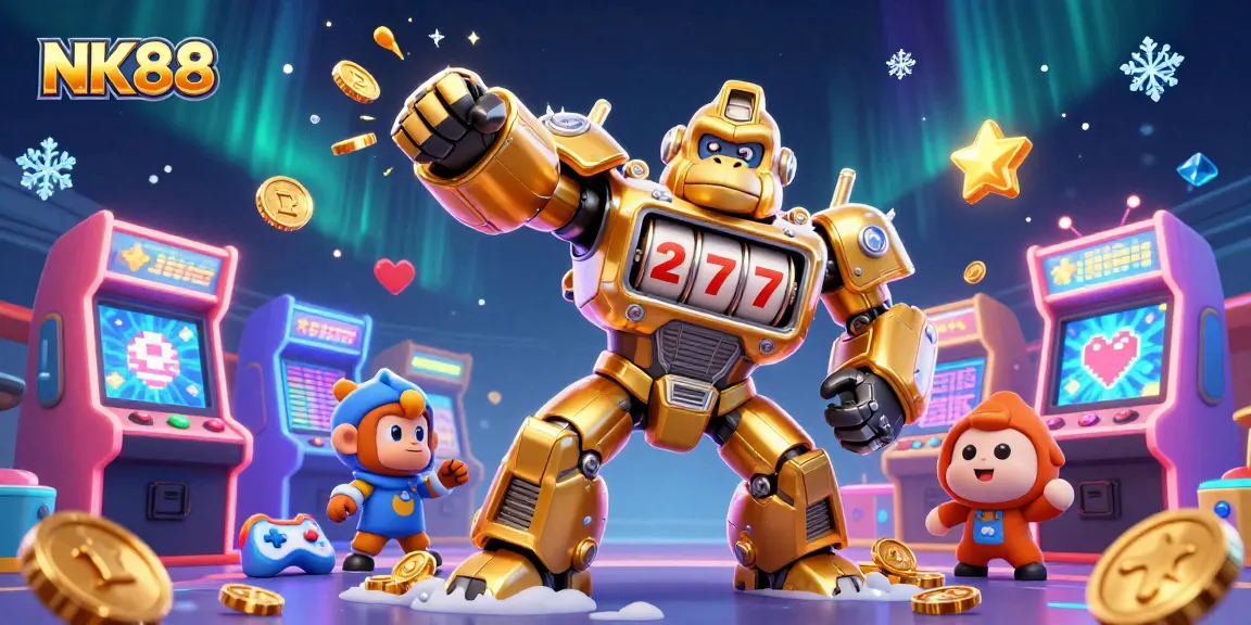Win big at NK88 with a dynamic 3D casino illustration showcasing vibrant gaming elements.