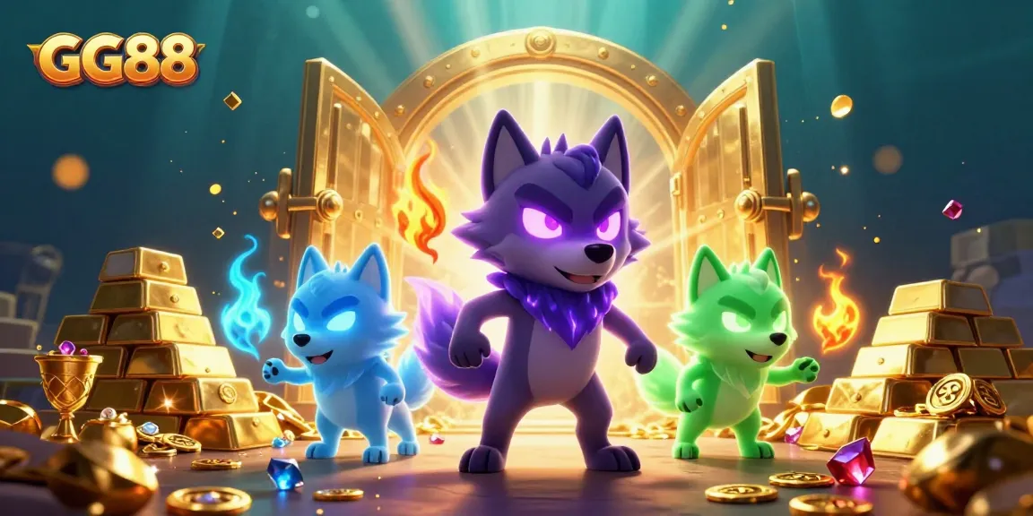 Engage in the thrilling world of GG88 with ghostly wolves and shimmering treasures illustrated in 3D art.