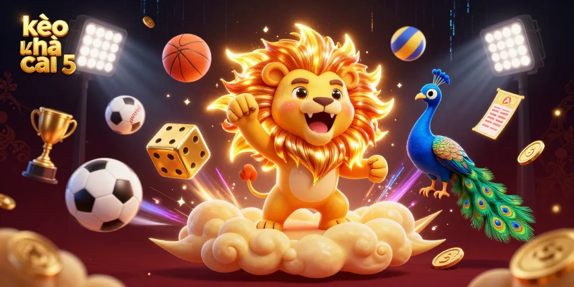 Engage with kèo nhà cái 5 through vibrant sports elements and exhilarating betting dynamics in this 3D illustration.