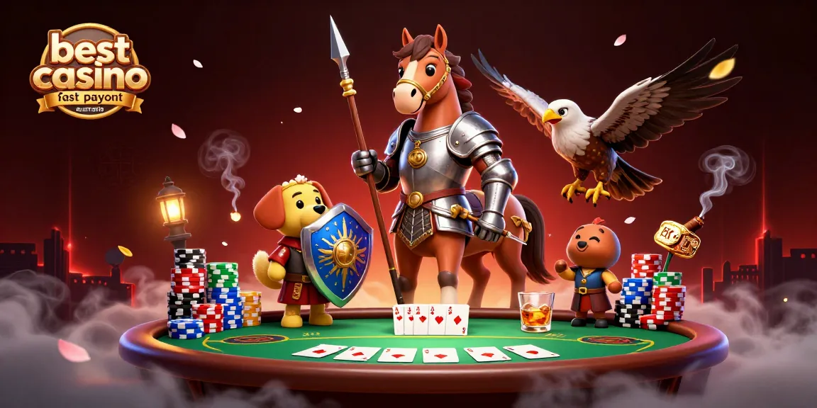 Engage with the best online casino fast payout Australia through an exciting 3D scene of knights and gaming elements.