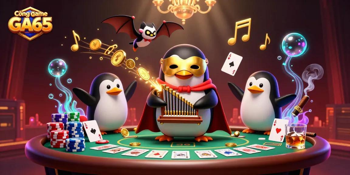 Experience thrilling wins with Cổng game GA65 as golden coins flow from the organ amidst a vibrant casino scene.