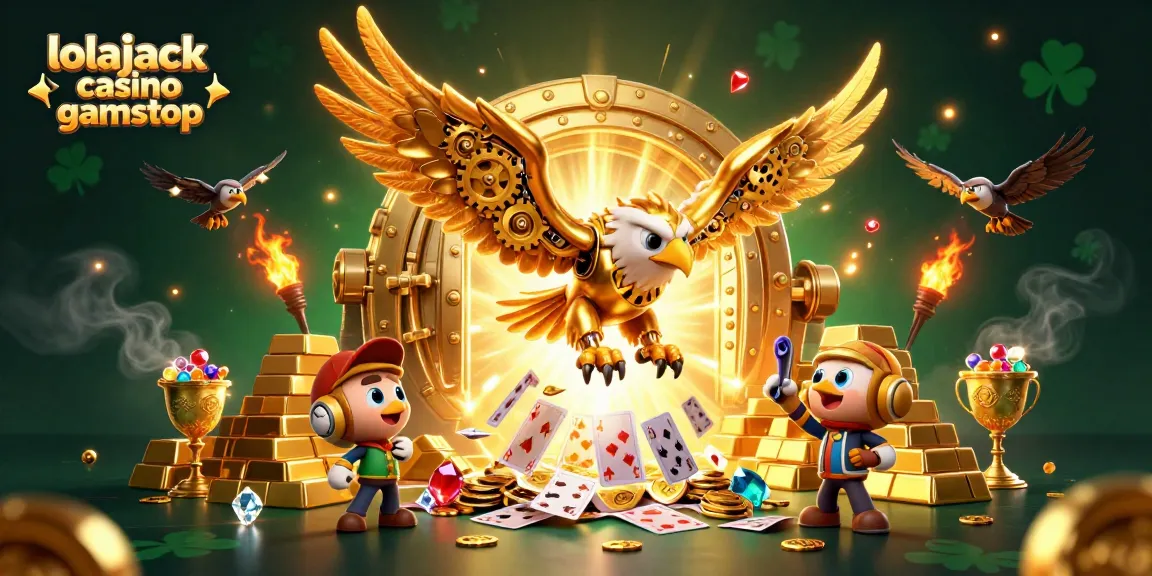 Experience epic wins at lolajack casino gamstop with a golden eagle soaring through sparkling casino riches.