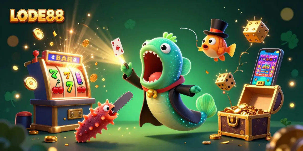 Experience the excitement of LODE88 with a dazzling casino-themed underwater magic show featuring sea creatures.