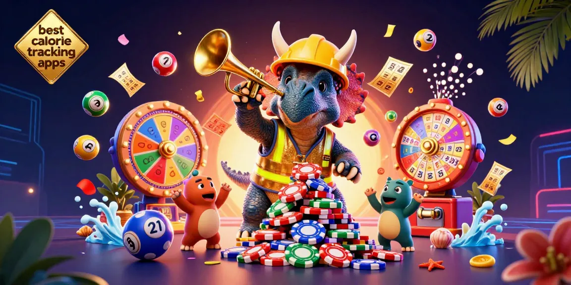 Cheerful scene showcasing best calorie tracking apps with vibrant lottery elements in a casino-like atmosphere.