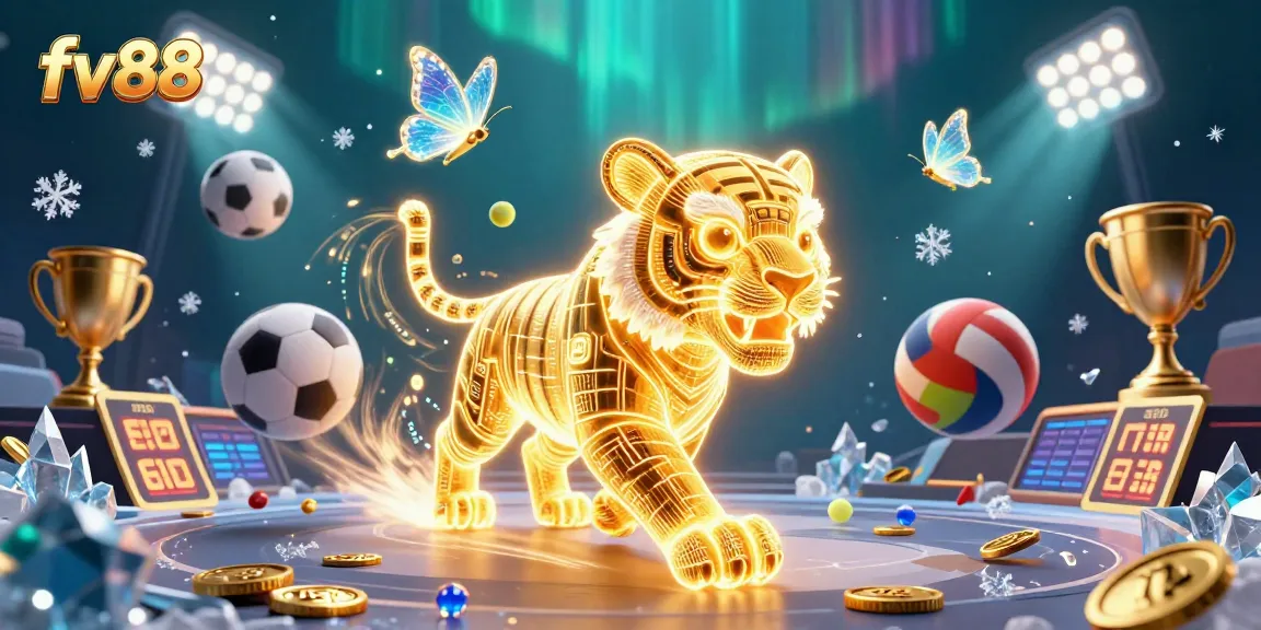 Experience thrilling sports betting with FV88's interactive digital casino featuring vibrant game elements.