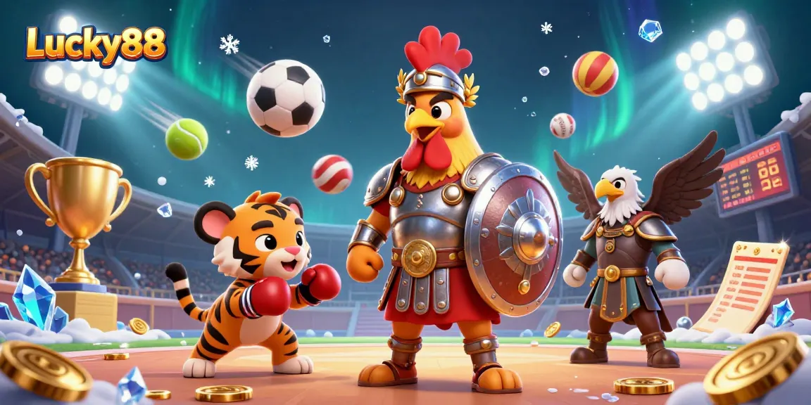 Experience thrilling gameplay at Lucky88 with this vibrant casino scene featuring dynamic sports elements.