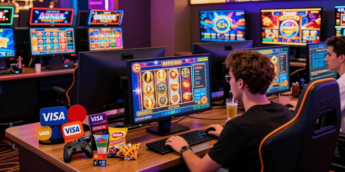 Exciting scene of online gambling where players can be found here engaging with credit card casinos using Visa and Mastercard.