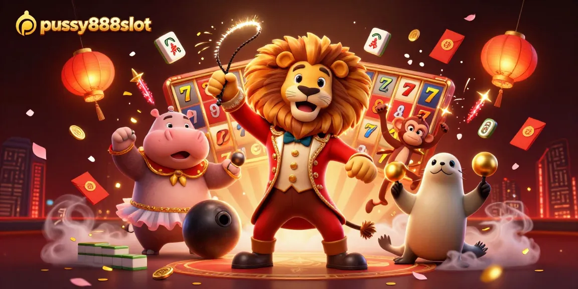 Experience the excitement of pussy888slot with a vibrant casino scene featuring dynamic characters and game elements.
