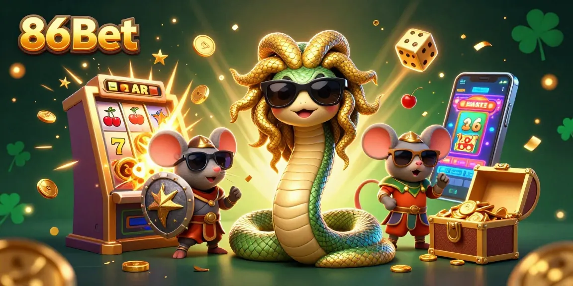 Engage in thrilling action with 86Bet at a vibrant casino-themed illustration.