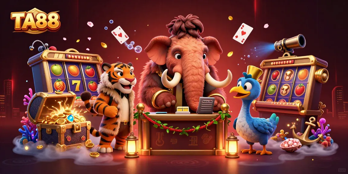 TA88 engages players with thrilling slot machine action featuring a cartoon casino scene.