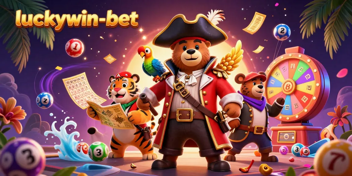 Experience thrilling gameplay with luckywin-bet as vibrant lottery balls swirl around iconic characters in a dynamic casino illustration.